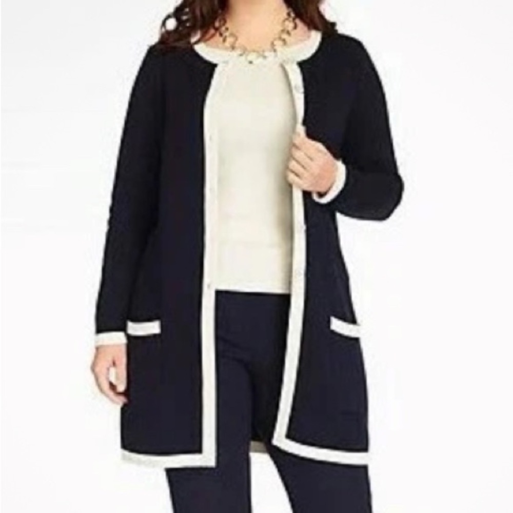 Talbots Navy and Cream Cardigan Sweater